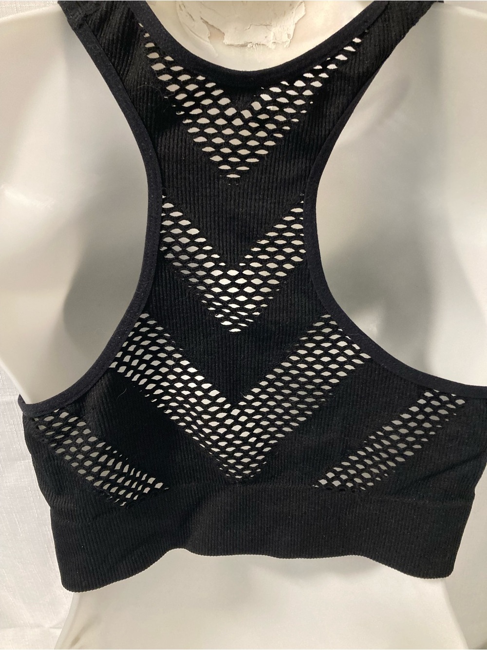 Black Seamless Mesh Cutout Racerback Sports Bra Crop Top 2XL